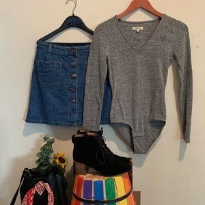 Gray long sleeve bodysuit